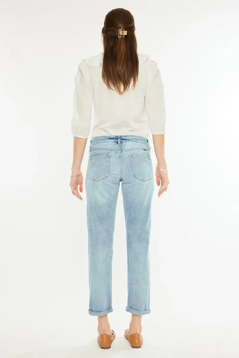 Boyfriend Jeans - Distressed Mid Rise - Women's