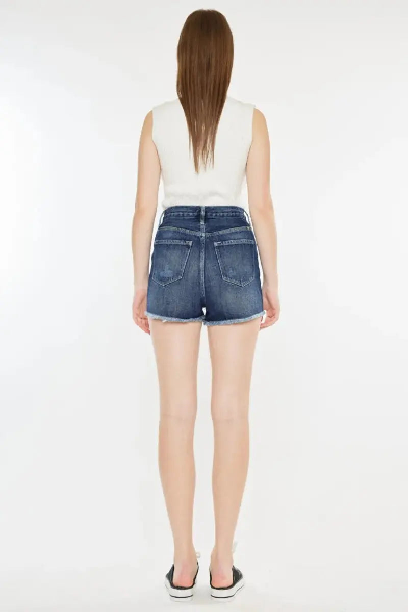 Women's Denim Shorts - Raw Hem Button Fly - Casual