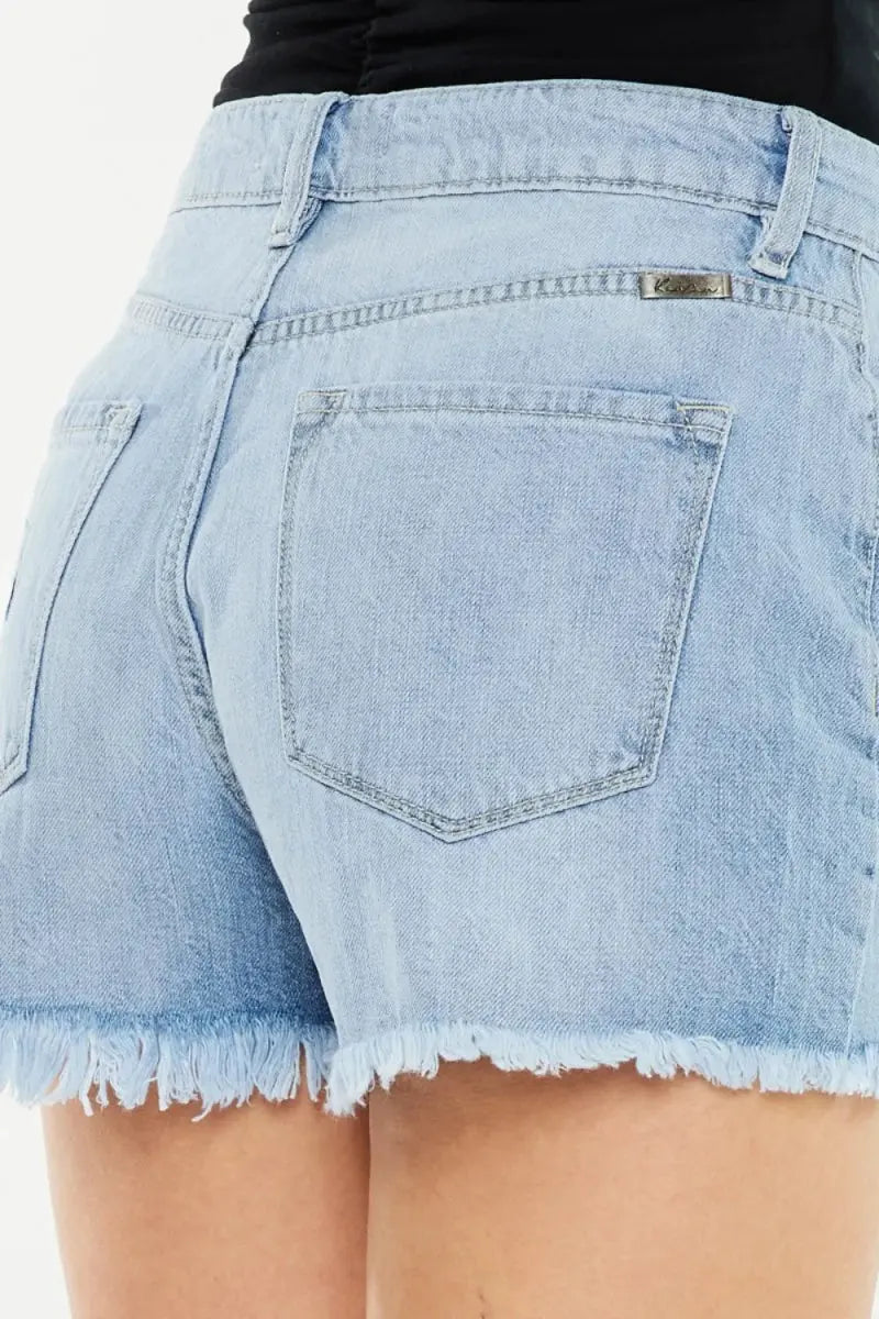 Women's Denim Shorts - High Waist, Raw Hem, Distressed - Casual