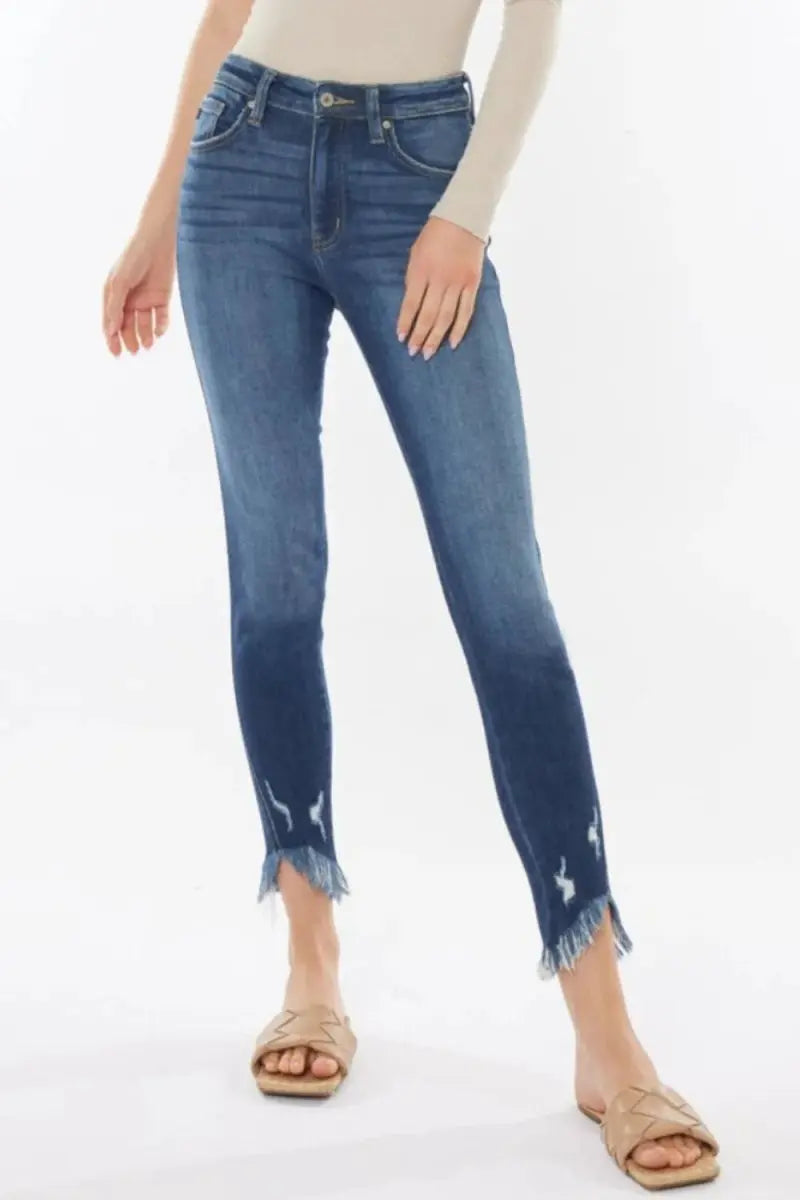 Jeans - High Waist Crop - Raw Hem Denim