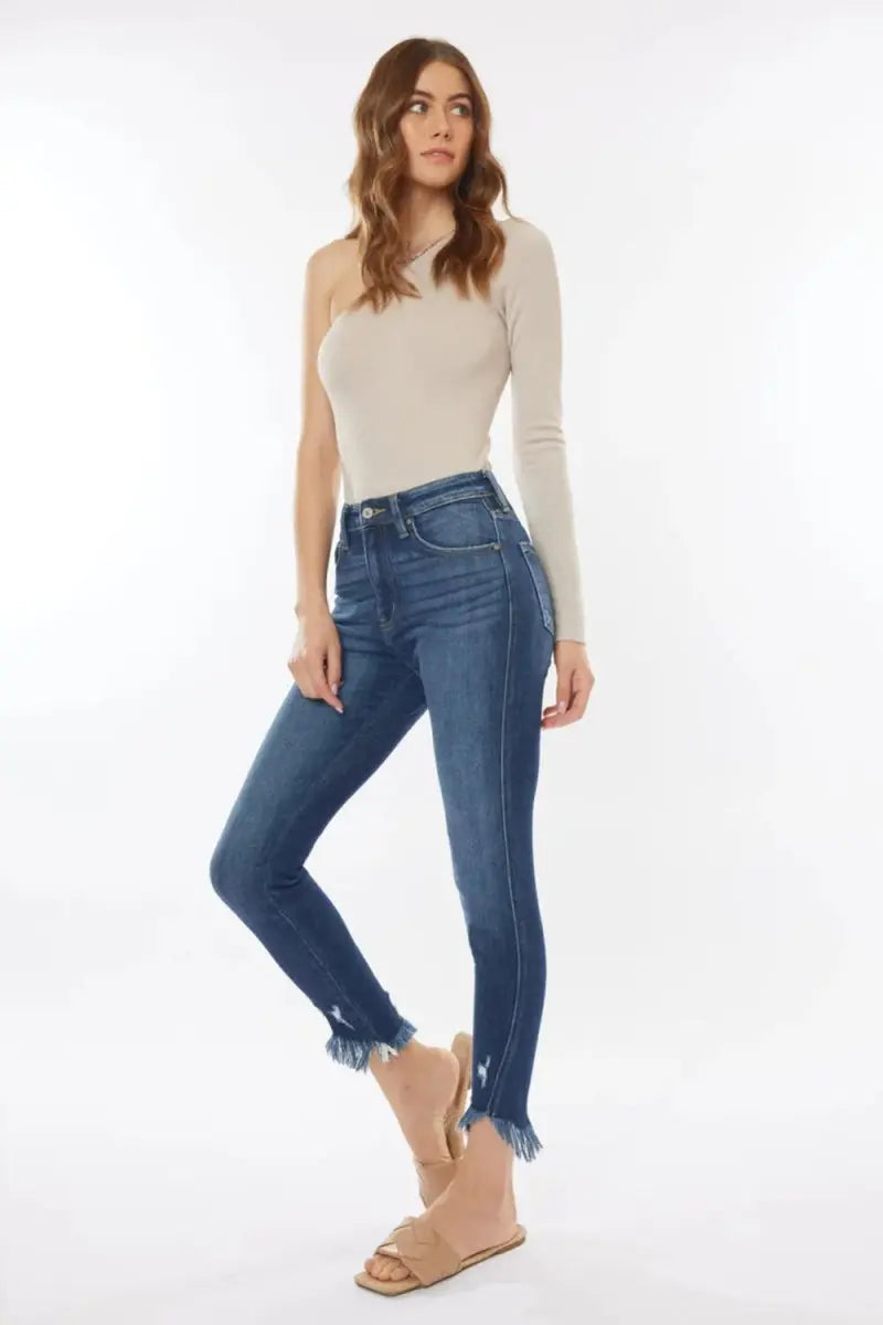Jeans - High Waist Crop - Raw Hem Denim