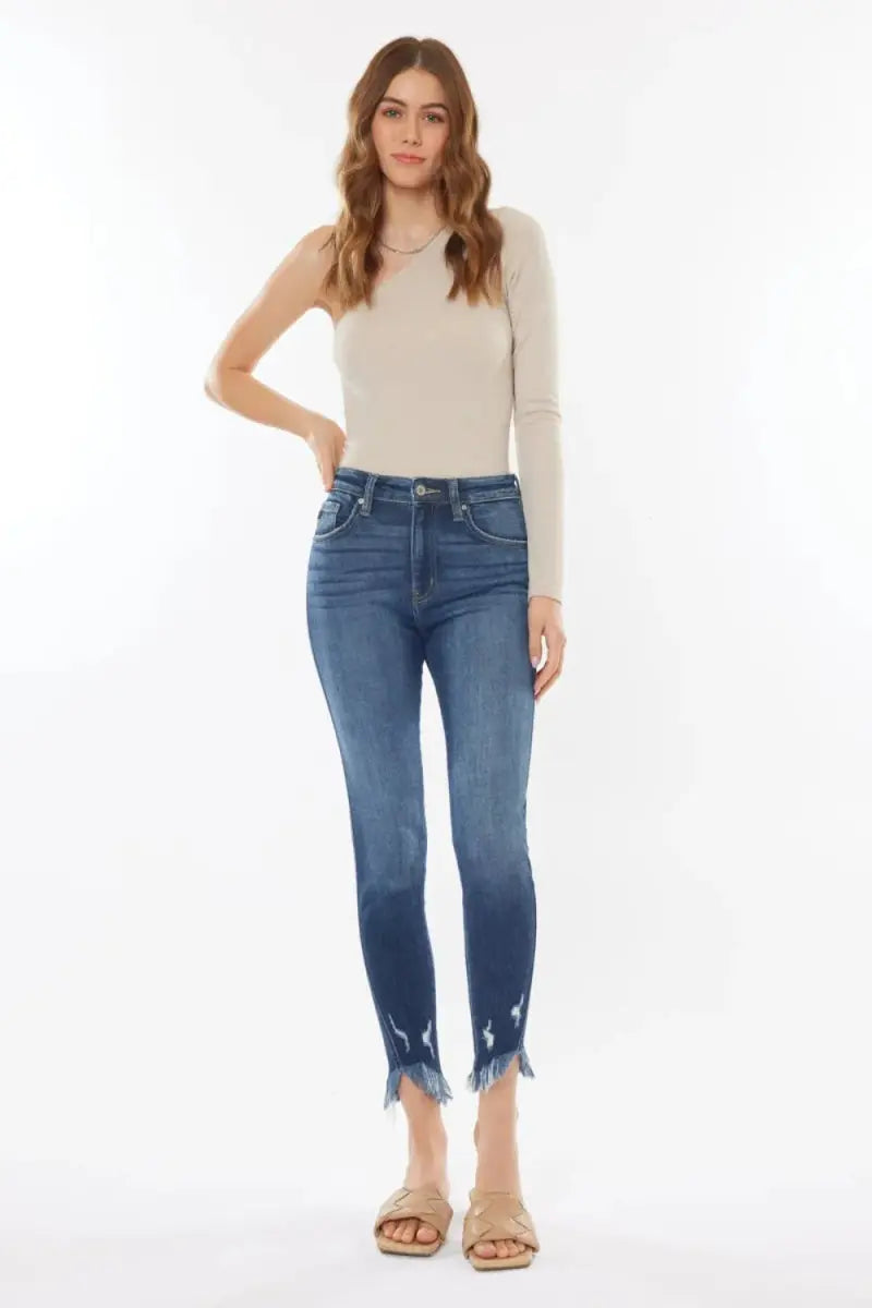 Jeans - High Waist Crop - Raw Hem Denim