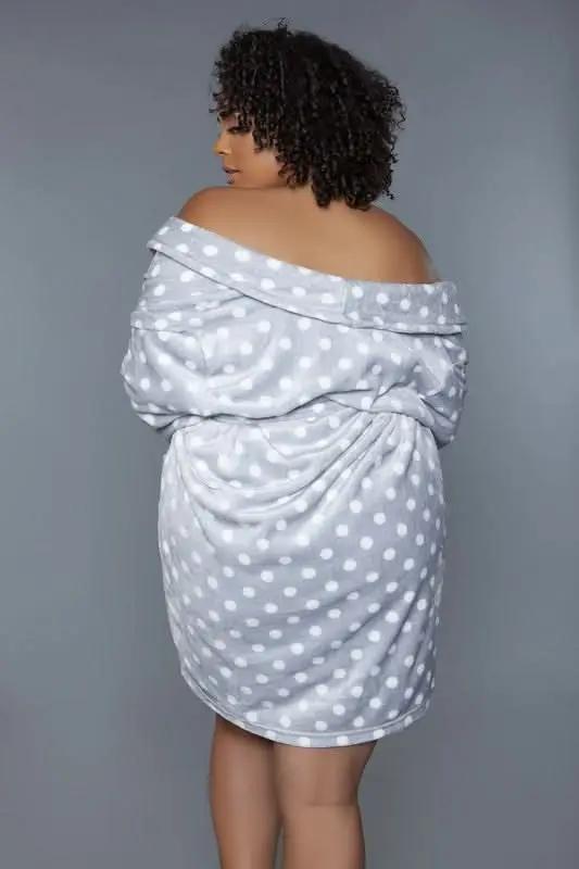 Premium BE WICKED Kaylee Robe - Polka Dot Pink/White, Plus Size 2X/3X