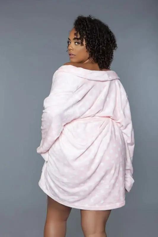 Premium BE WICKED Kaylee Robe - Polka Dot Pink/White, Plus Size 2X/3X