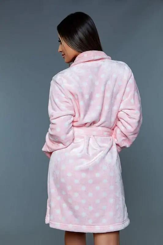 Premium BE WICKED Kaylee Robe - Polka Dot Pink/White, Plus Size 2X/3X