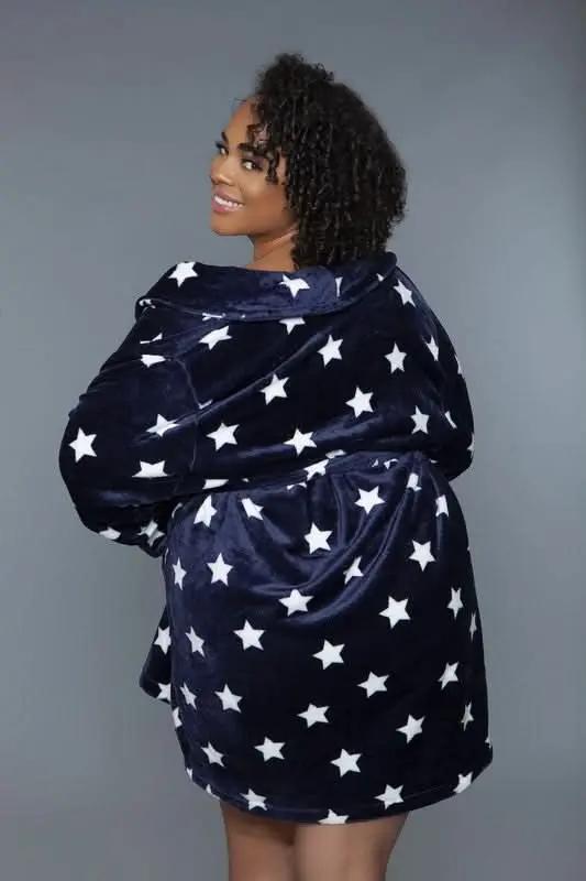 Premium BE WICKED Kaylee Robe - Star Print, Navy/White, Size L/XL