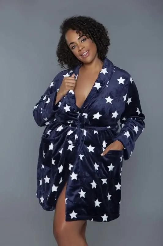 Premium BE WICKED Kaylee Robe - Star Print, Navy/White, Size L/XL