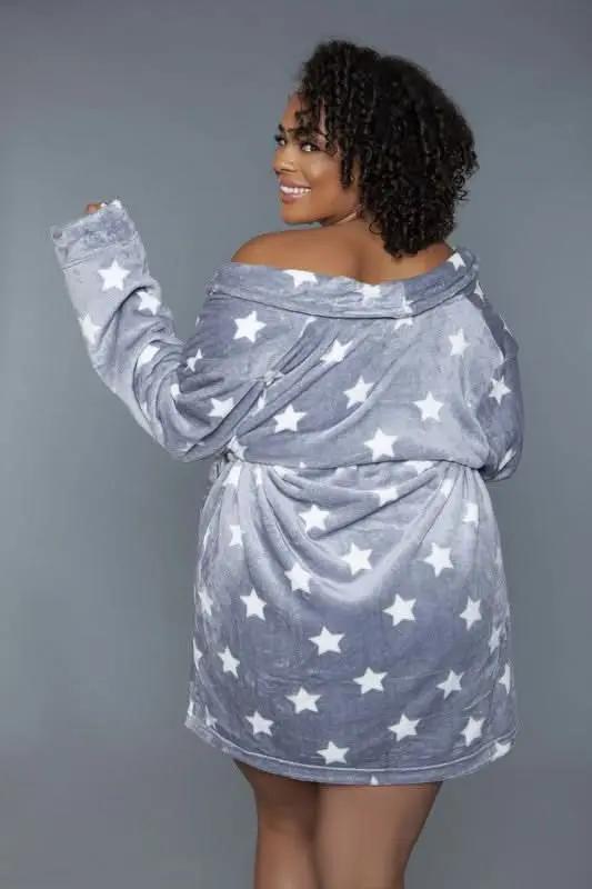 Premium BE WICKED Kaylee Robe - Star Print, Navy/White, Size L/XL