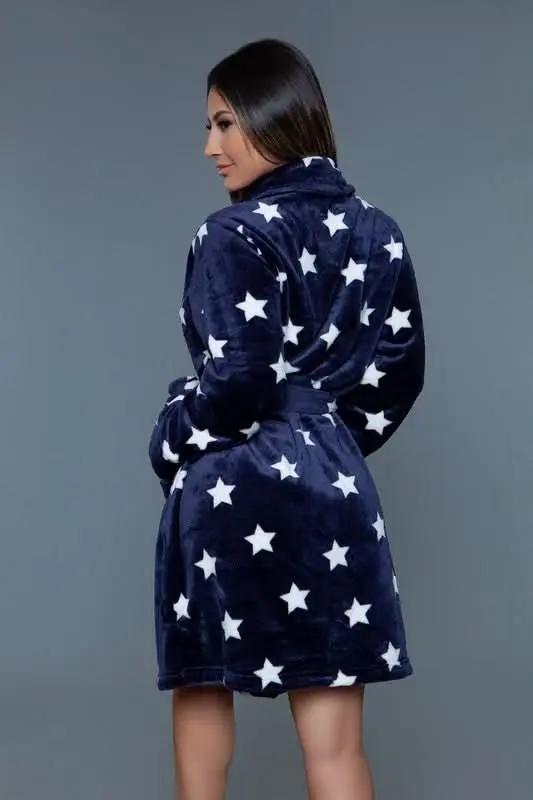 Premium BE WICKED Kaylee Robe - Star Print, Navy/White, Size L/XL