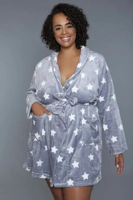 Premium BE WICKED Kaylee Robe - Star Print, Navy/White, Size L/XL