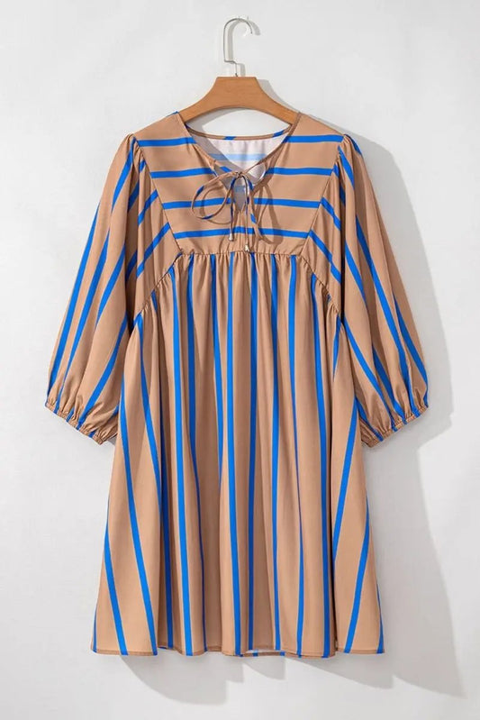 Love Salve Khaki Stripe Dress Women's Plus Size Babydoll Dress Cute & Comfy