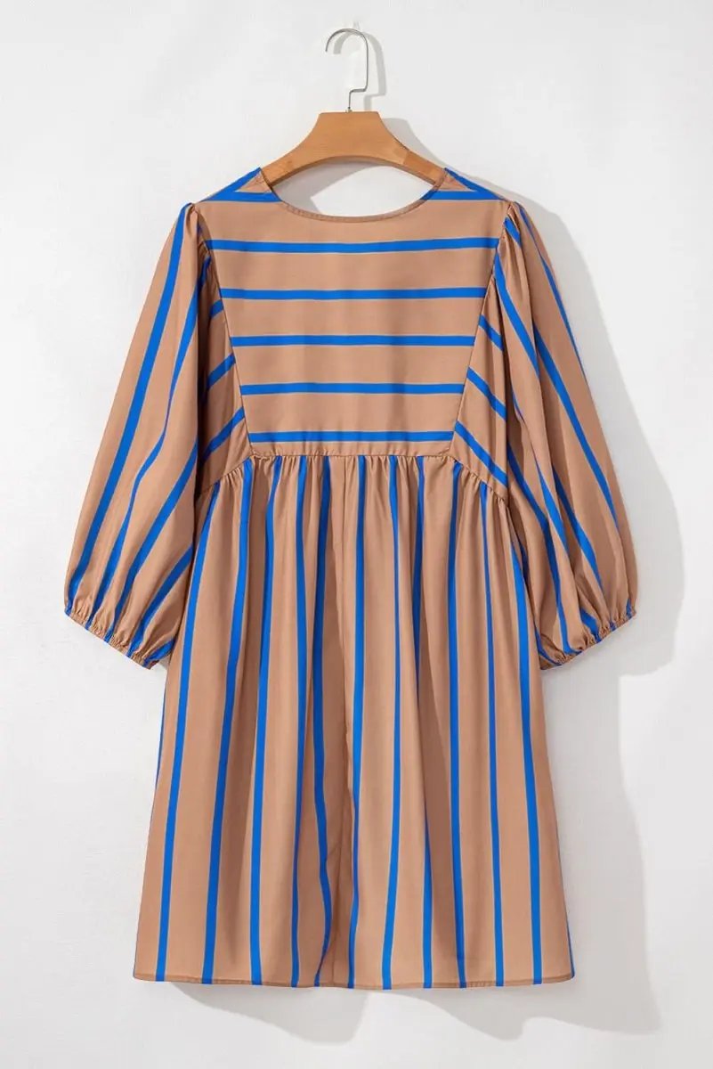 Love Salve Khaki Stripe Dress Women's Plus Size Babydoll Dress Cute & Comfy