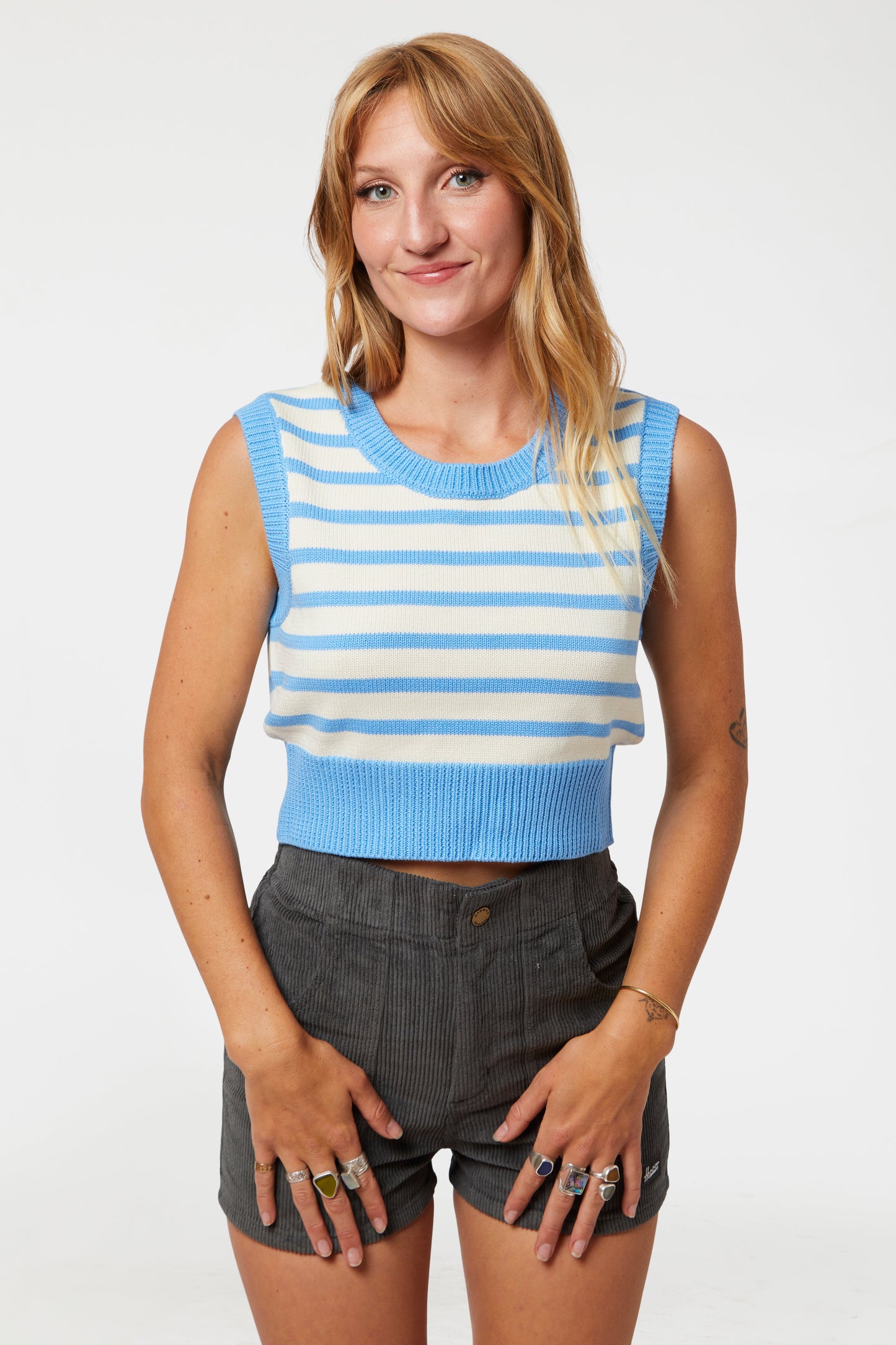 Knit Crop Top (Blue Poppy/Cream)