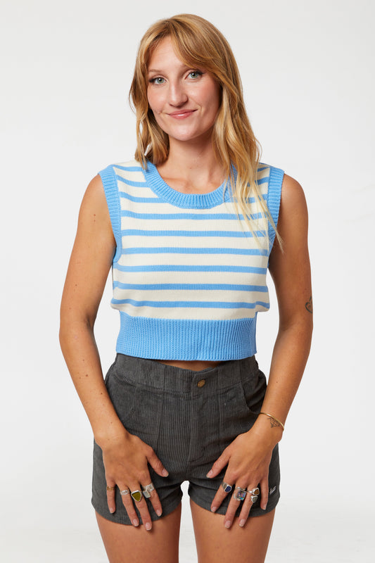Knit Crop Top (Blue Poppy/Cream)