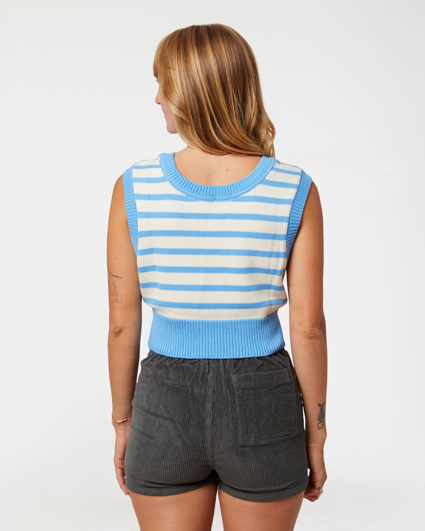 Knit Crop Top (Blue Poppy/Cream)
