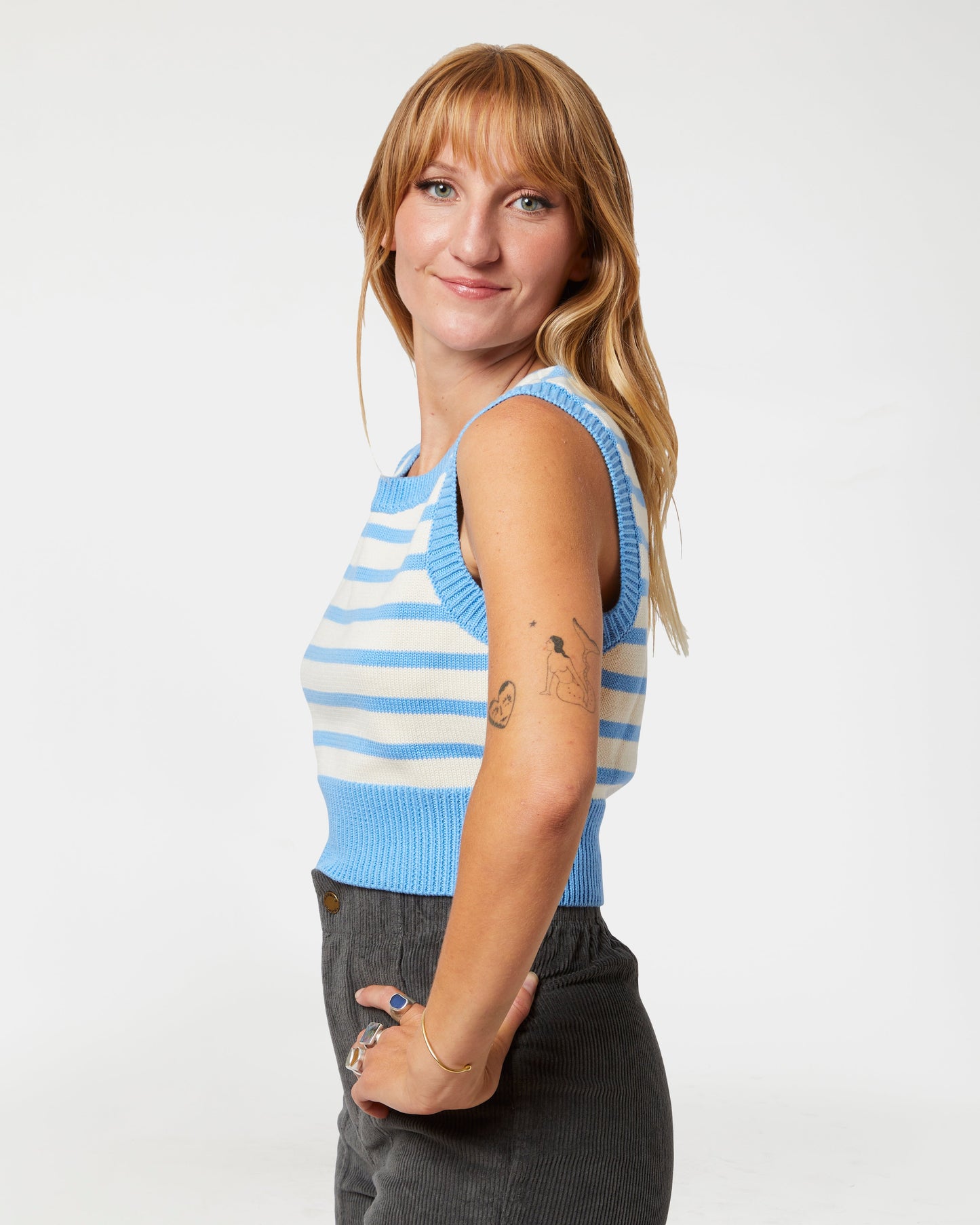 Knit Crop Top (Blue Poppy/Cream)