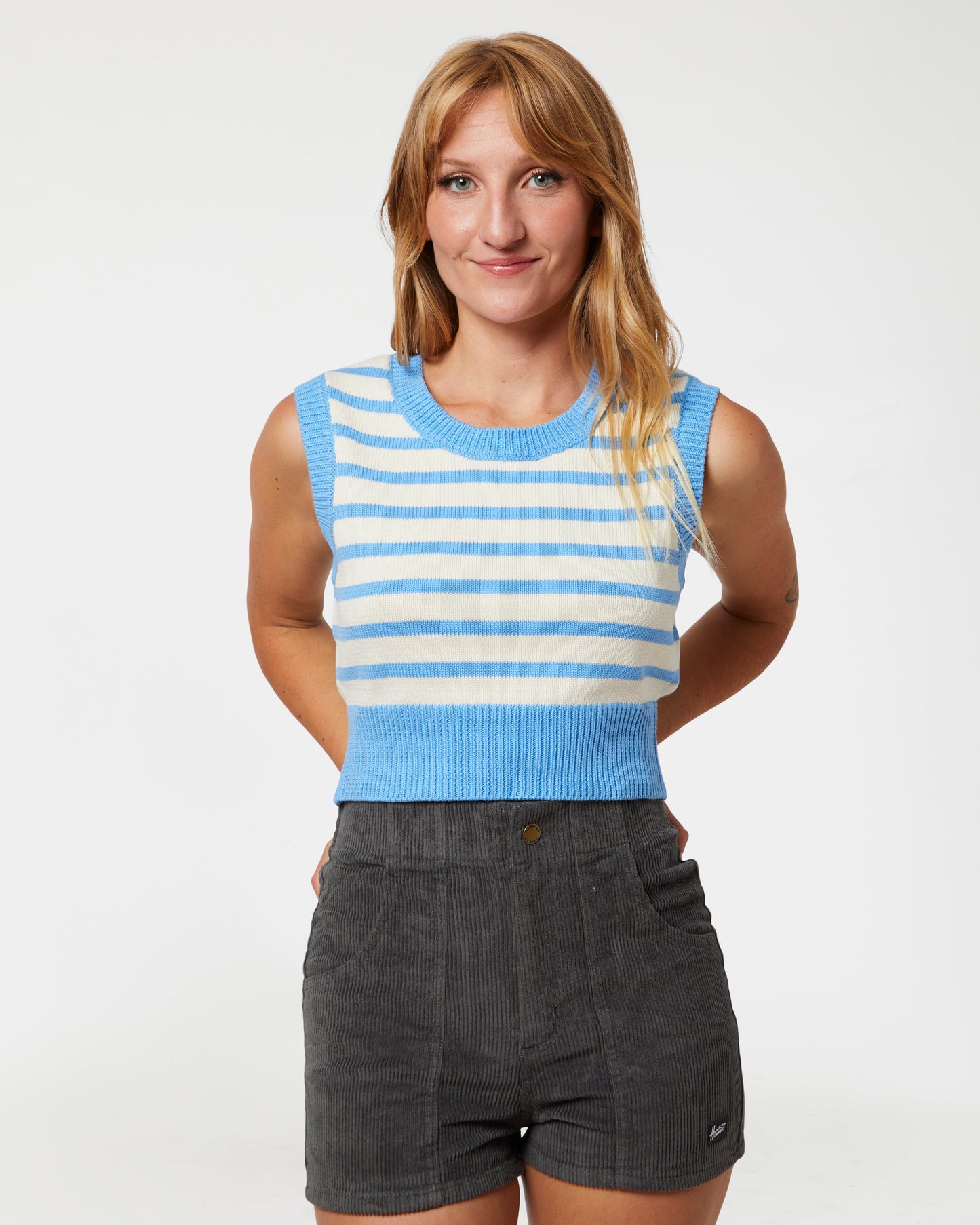 Knit Crop Top (Blue Poppy/Cream)
