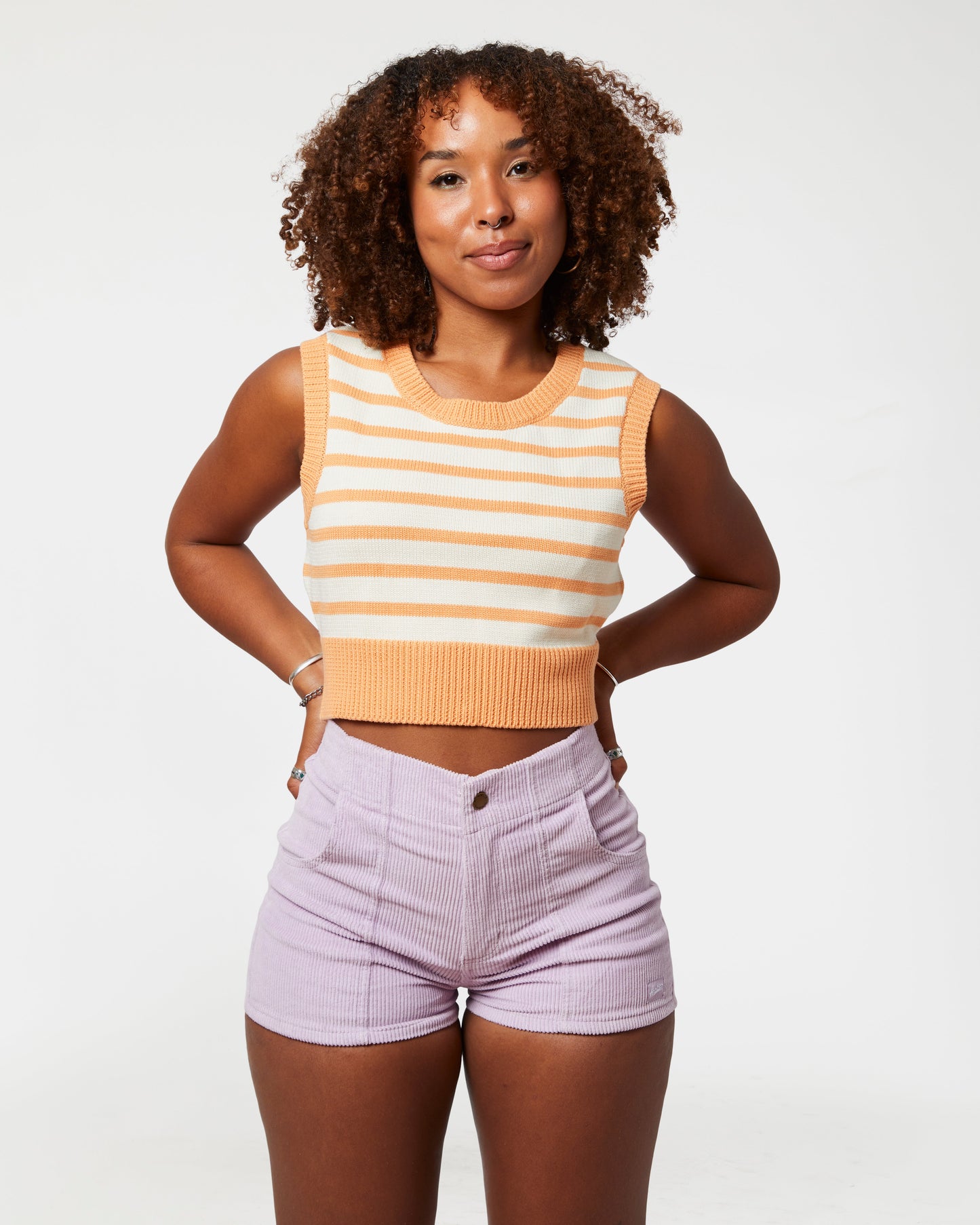 Knit Crop Top (Peach/Cream)