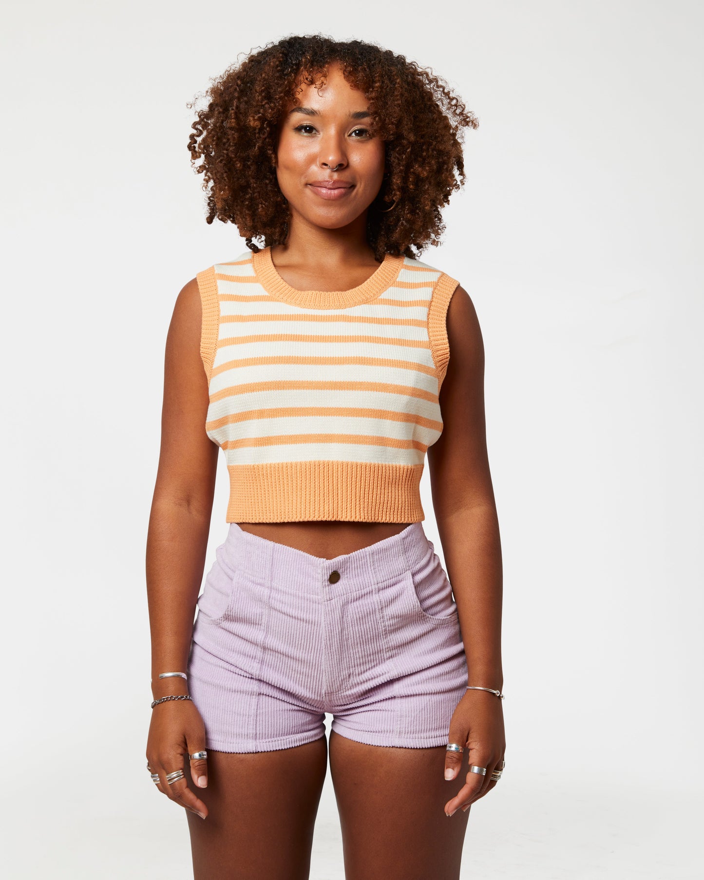 Knit Crop Top (Peach/Cream)