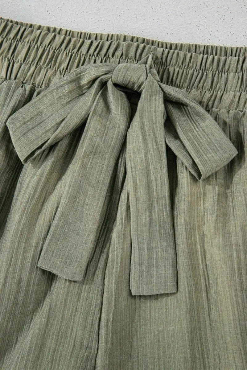 Love Salve Green Ruffle Shorts Women's Casual Summer Bottoms: Textured, Tie-Waist