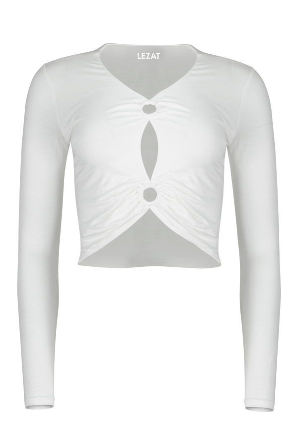 Melli Modal Cutout Long Sleeve Crop Top - White