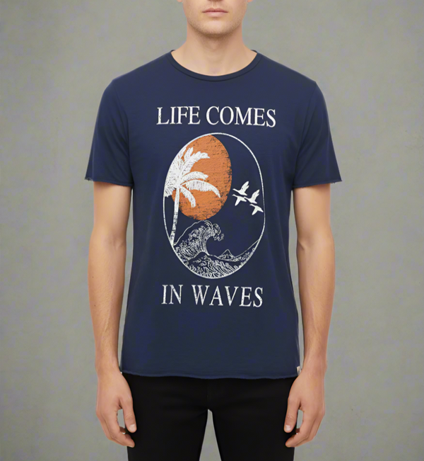 LIFE COMES IN WAVES on our 4 Corners Crew neck (Navy)