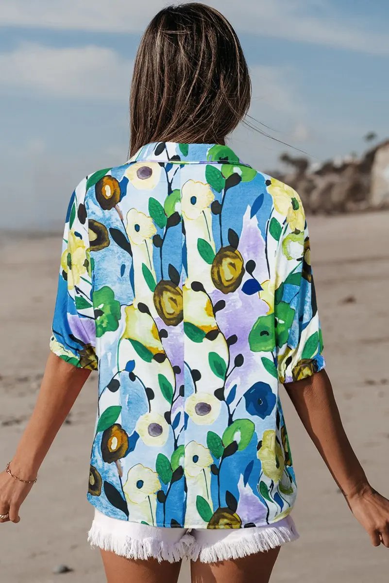 Love Salve Blue Floral Women's Top Daily Southern Belle Blouse Cute, Summer Ready