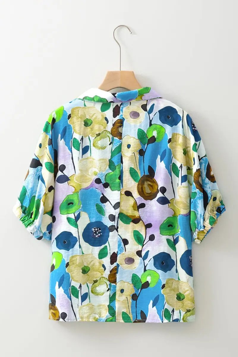Love Salve Blue Floral Women's Top Daily Southern Belle Blouse Cute, Summer Ready
