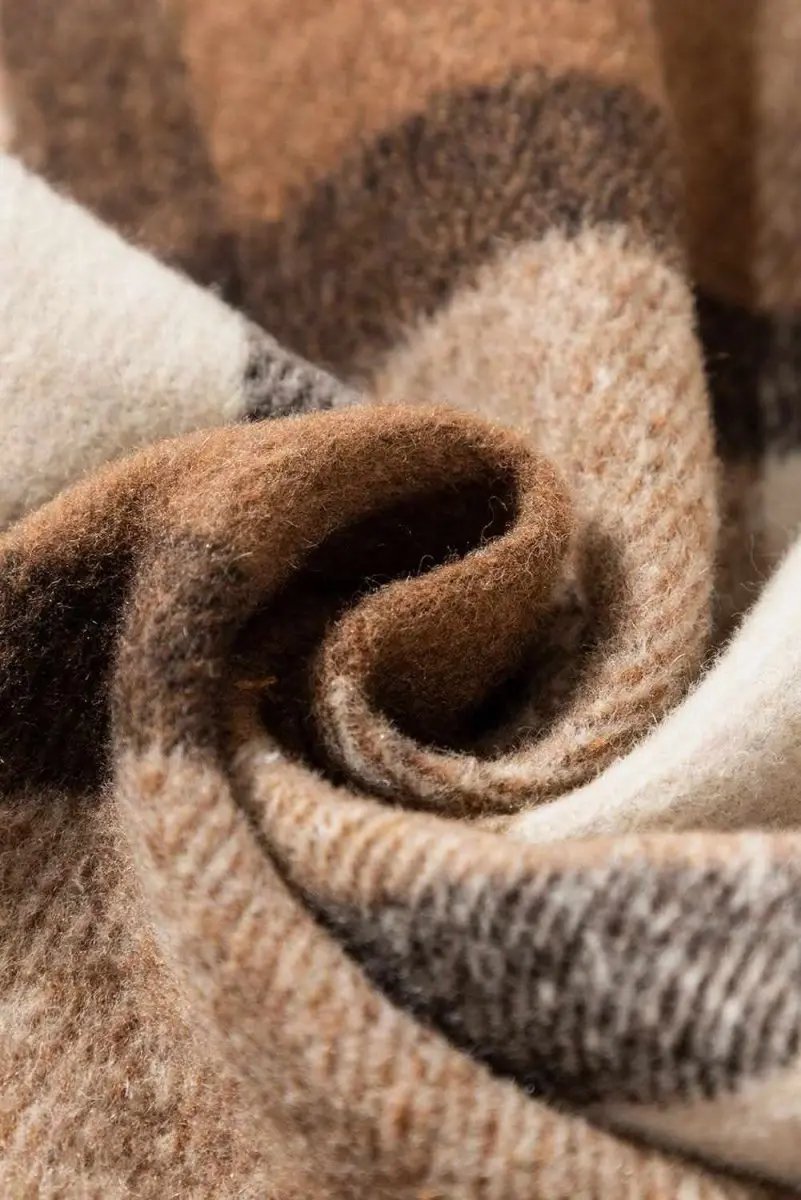 Love Salve Beige Plaid Flannel Shacket Women's Casual Winter Top: Soft & Stylish