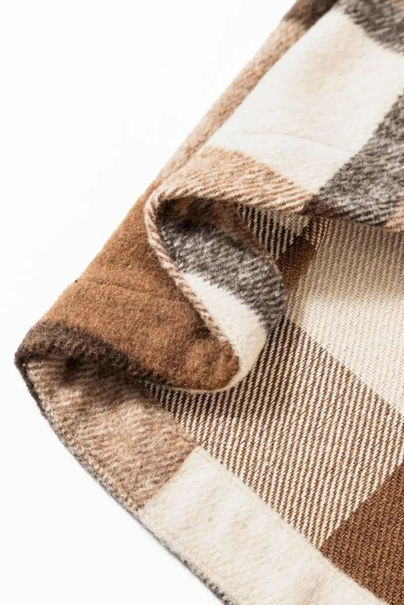 Love Salve Beige Plaid Flannel Shacket Women's Casual Winter Top: Soft & Stylish