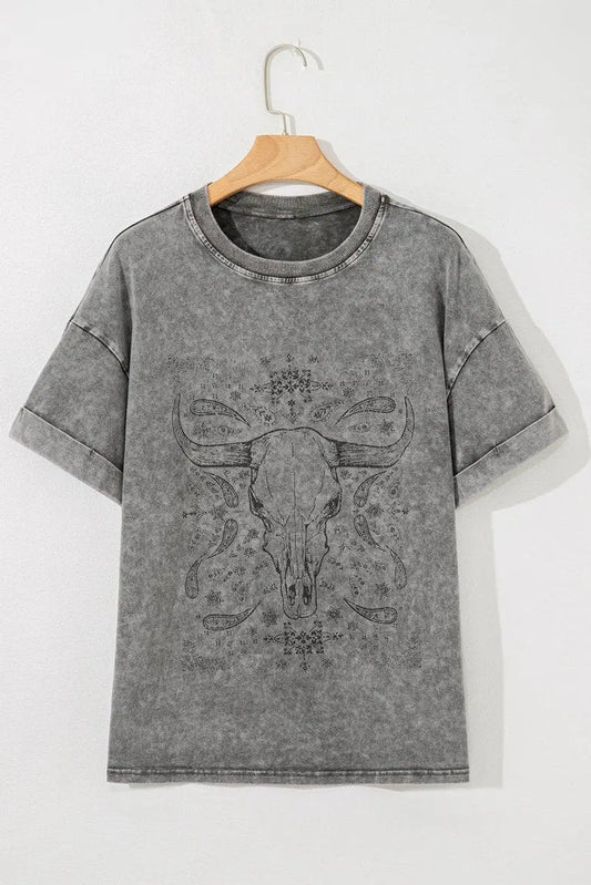 Love Salve Grey Steer Tee Unisex Daily Wear Graphic T-Shirt Soft & Comfy