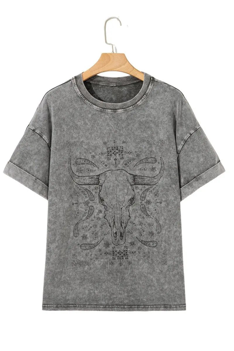 Love Salve Grey Steer Tee Unisex Daily Wear Graphic T-Shirt Soft & Comfy