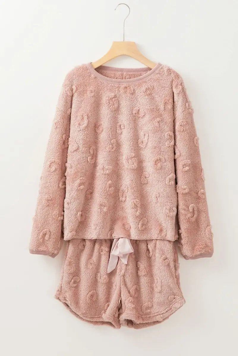 Love Salve Pink Leopard Fleece Women's Lounge Set Home Casual Two-Piece Cozy Soft