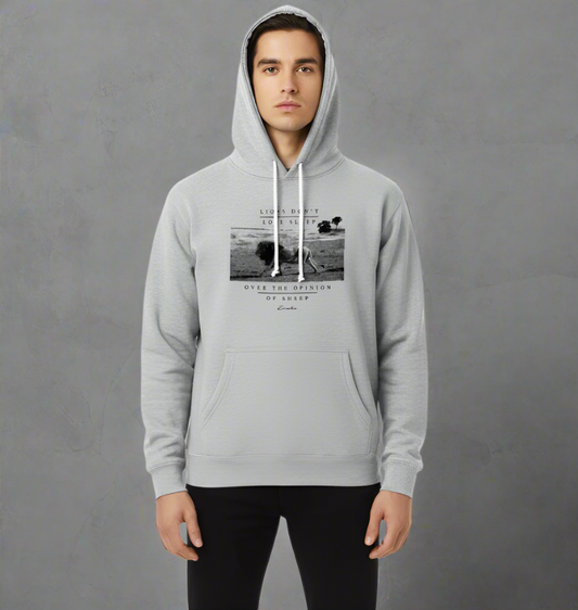 "LIONS DON'T LOSE SLEEP OVER THE OPINION OF SHEEP" Hoodie (Heather Grey)