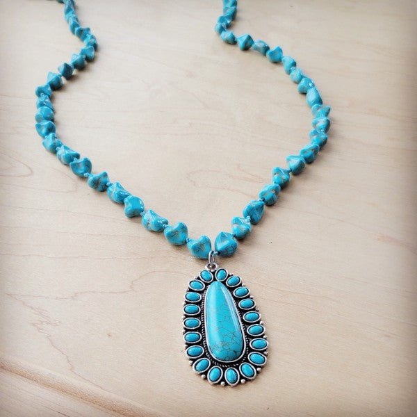 Long Western Turqu Necklace w Squash Blossom Penda