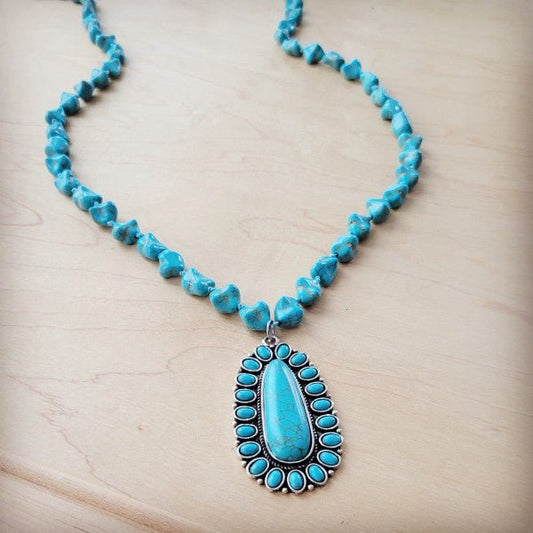 Long Western Turqu Necklace w Squash Blossom Penda
