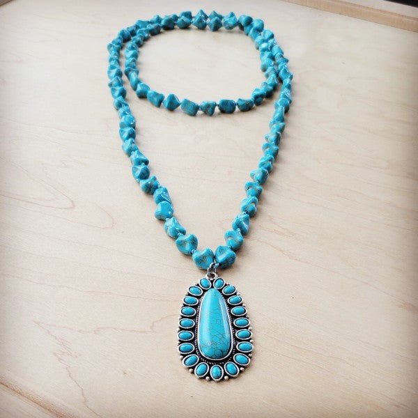 Long Western Turqu Necklace w Squash Blossom Penda
