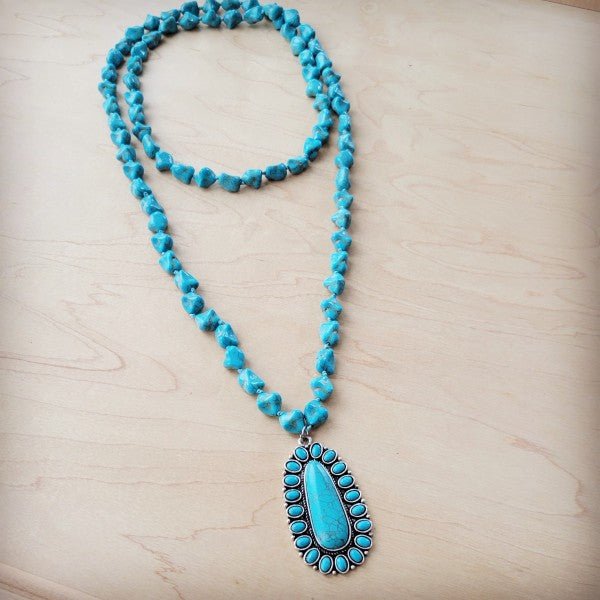 Long Western Turqu Necklace w Squash Blossom Penda