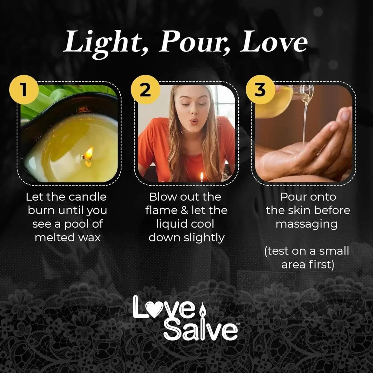 Love Salve Soy Massage Oil Candle Aromatherapy, Skin Care Candle, Long Burn