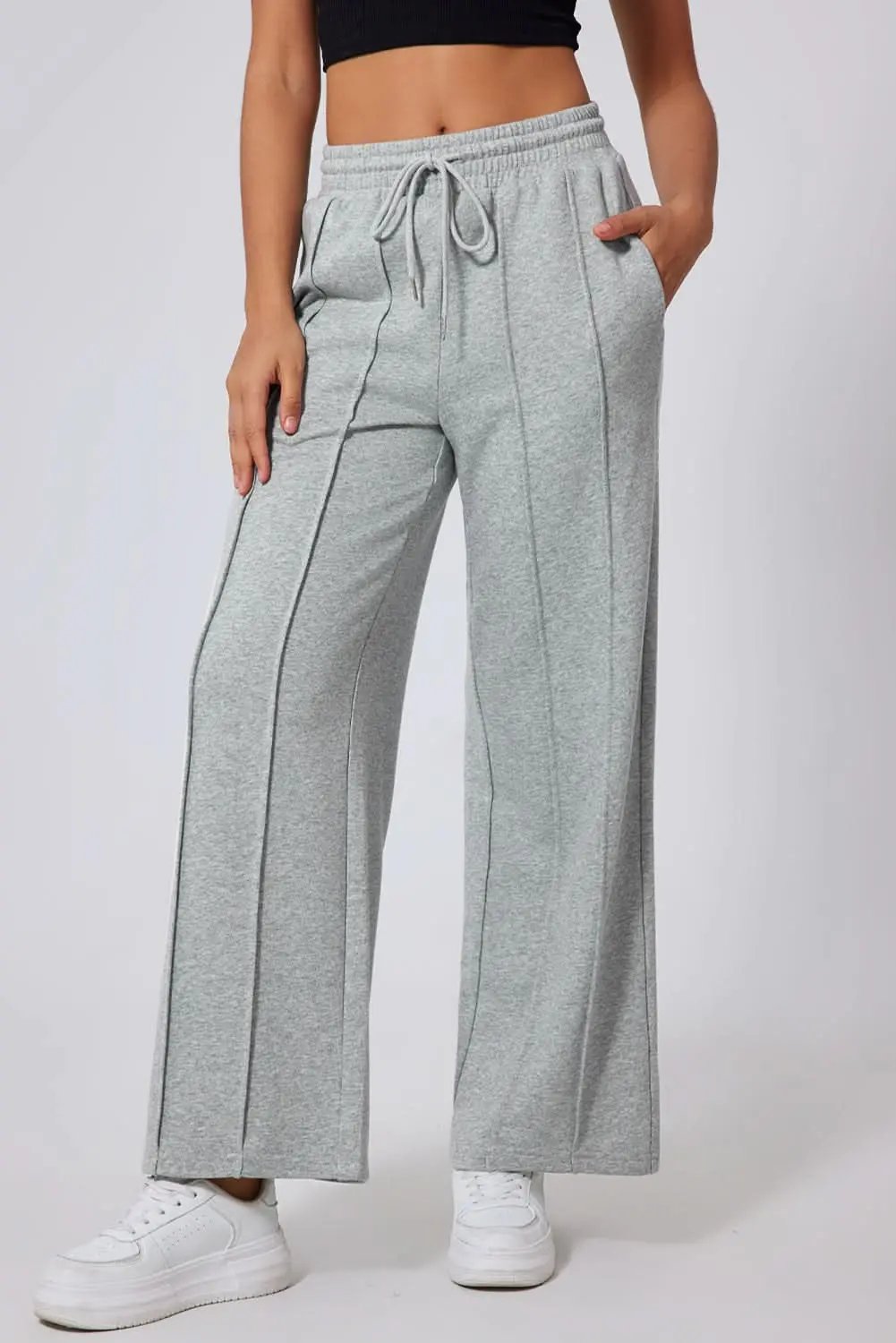 Love Salve Gray Wide Leg Women's Sweatpants Trendy High Waist Comfort