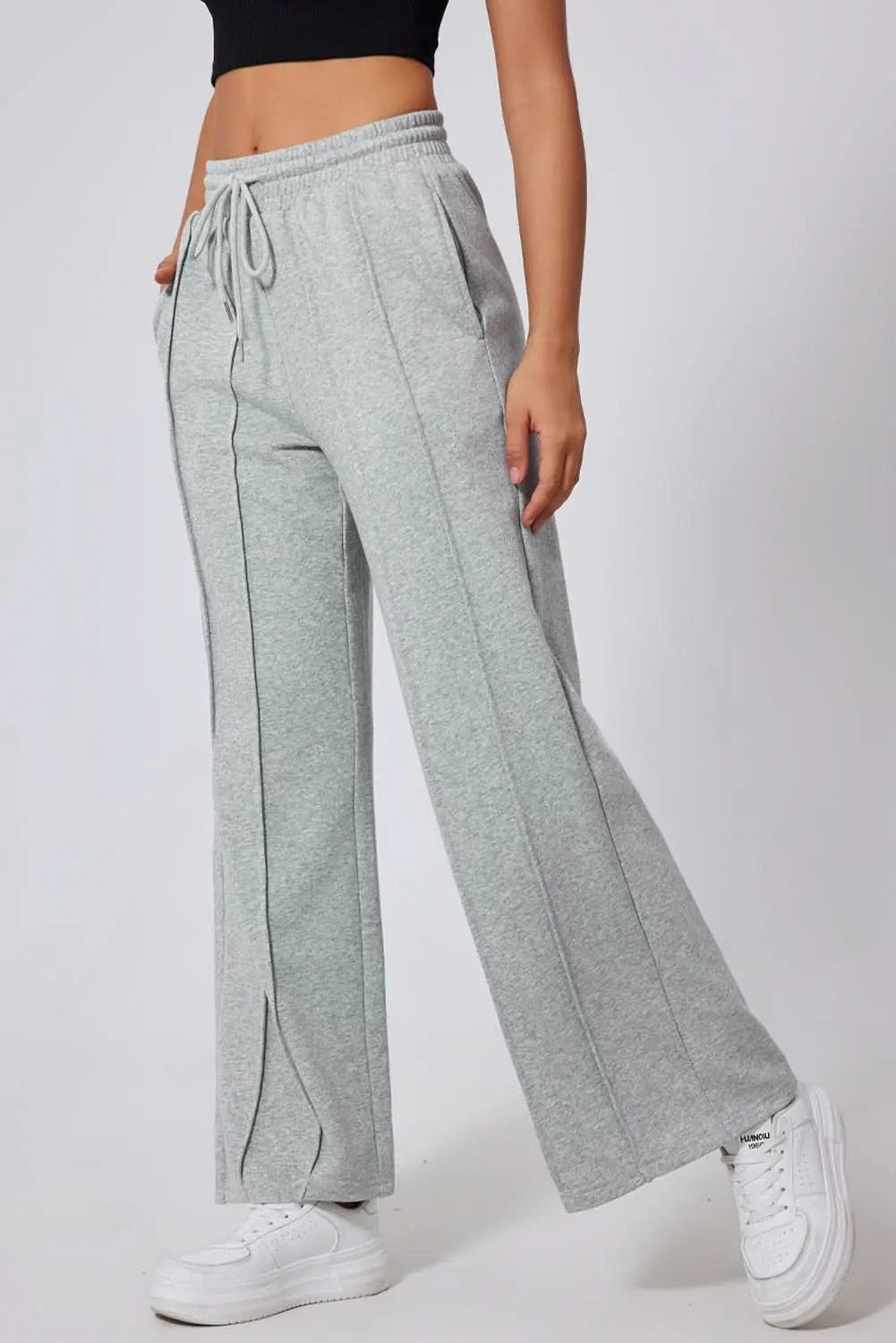 Love Salve Gray Wide Leg Women's Sweatpants Trendy High Waist Comfort