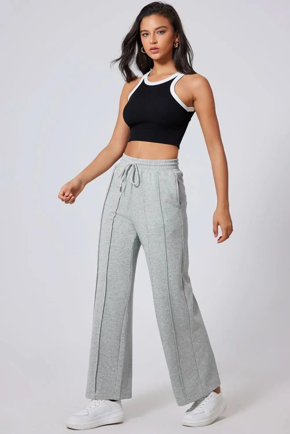Love Salve Gray Wide Leg Women's Sweatpants Trendy High Waist Comfort