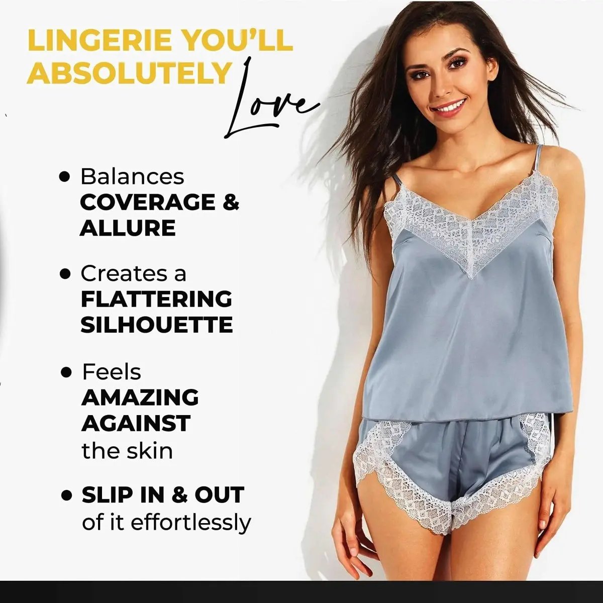 Women's Silk Babydoll Cami - Sleeveless Lingerie Nightwear