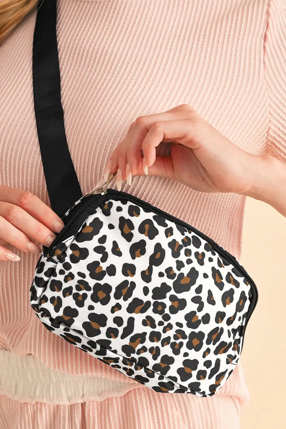 Crossbody Bag - Lightweight - White Cheetah Fashion