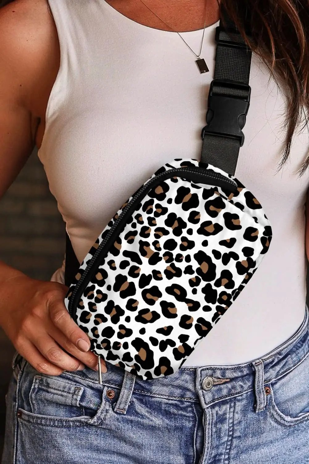 Crossbody Bag - Lightweight - White Cheetah Fashion