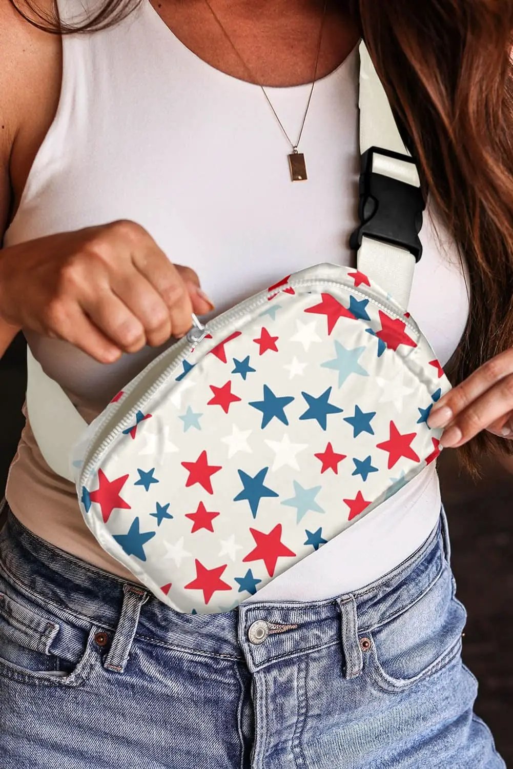 Crossbody Bag - White Star Print - Lightweight Everyday Shoulder