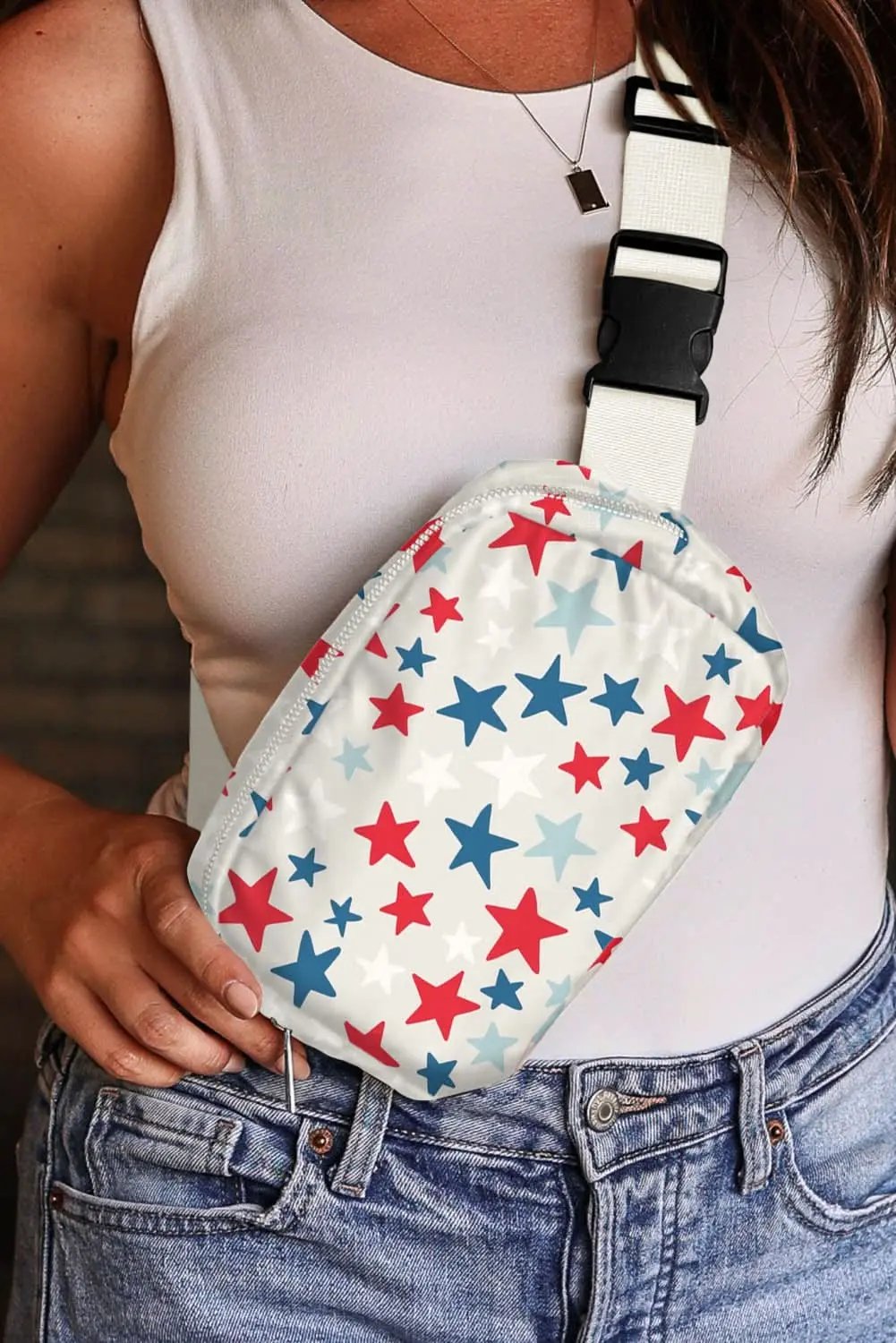 Crossbody Bag - White Star Print - Lightweight Everyday Shoulder