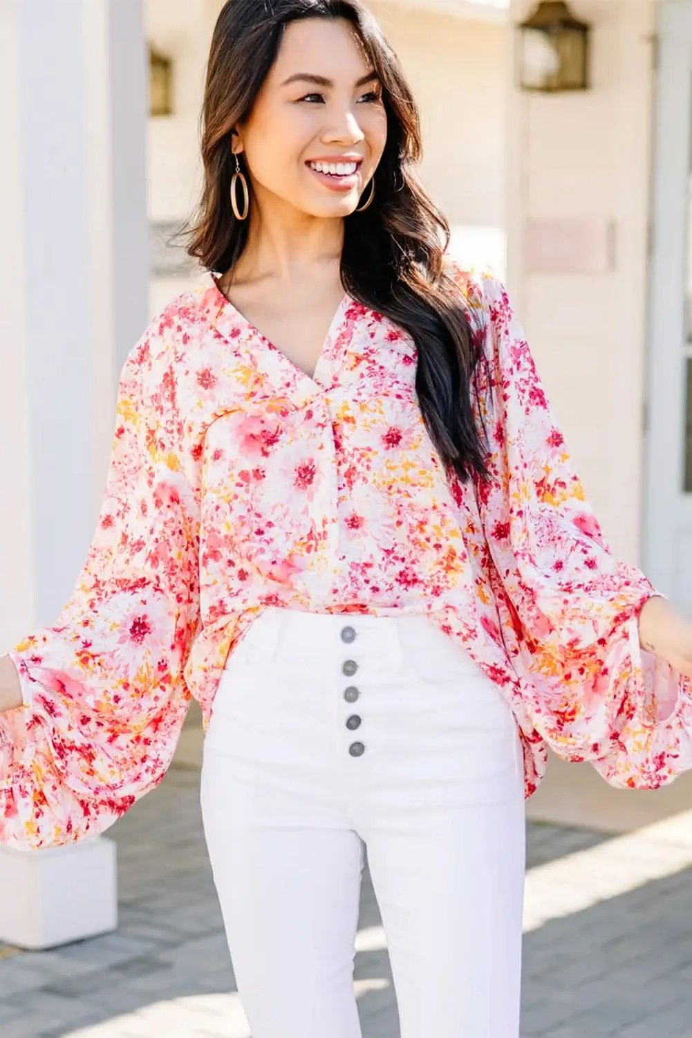 Love Salve Charming pink floral blouse