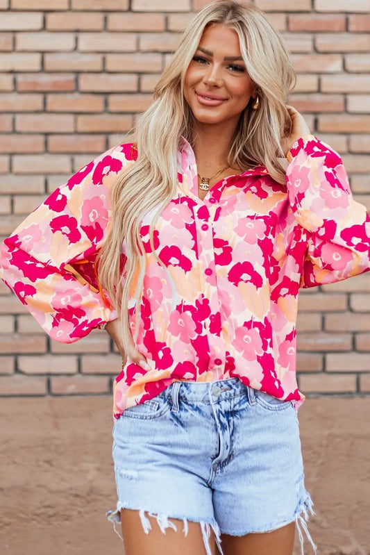 Love Salve Chic pink floral puff sleeve shirt