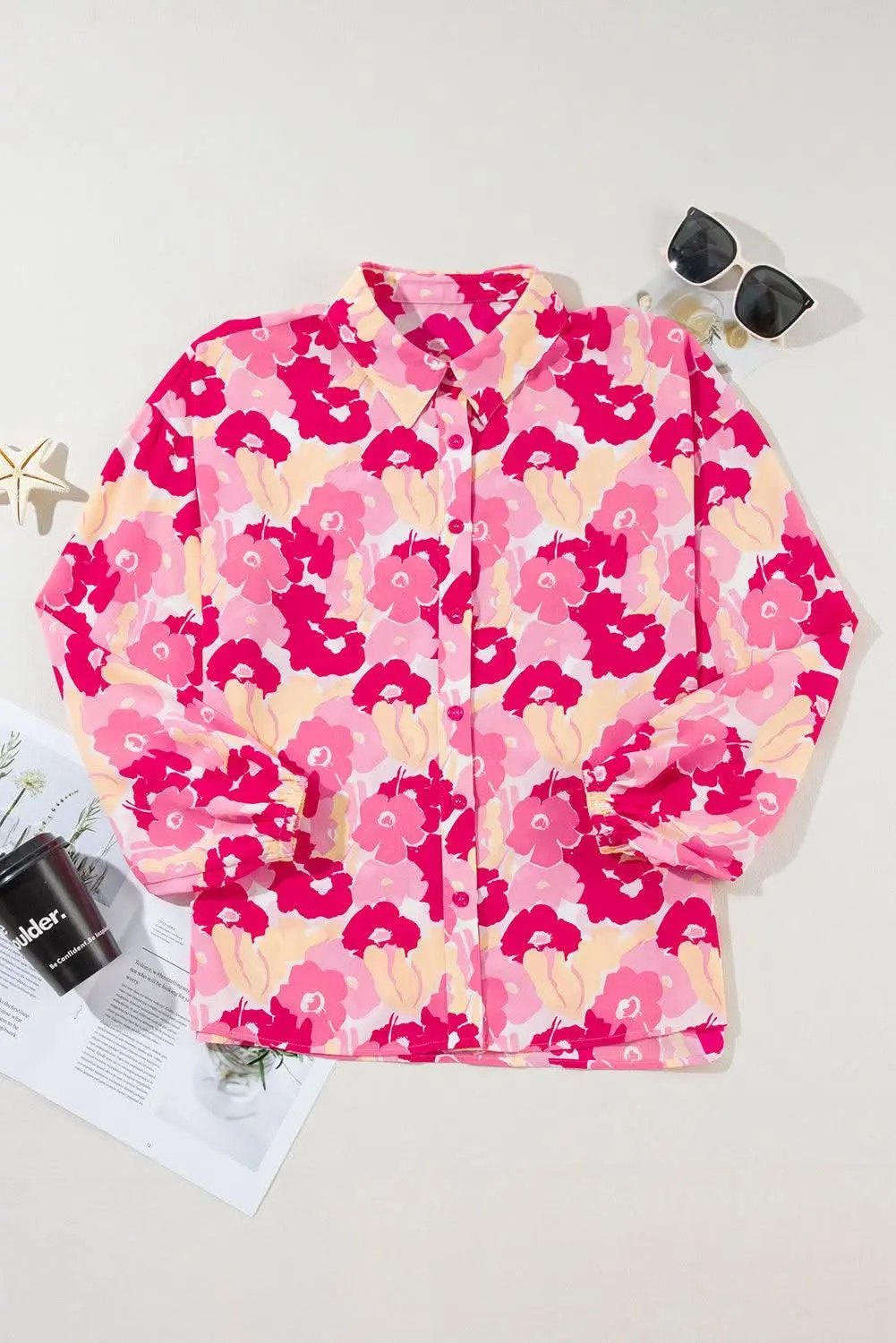 Love Salve Chic pink floral puff sleeve shirt